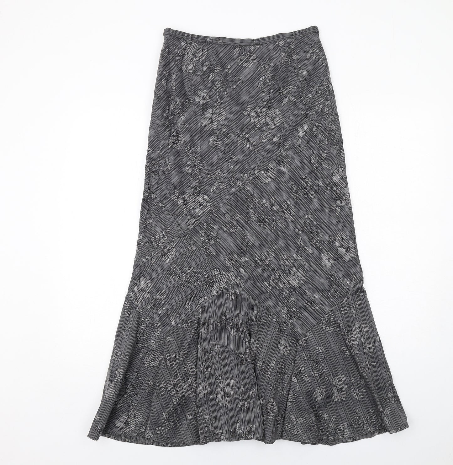 Per Una Womens Grey Floral Polyester Swing Skirt Size 8 Zip