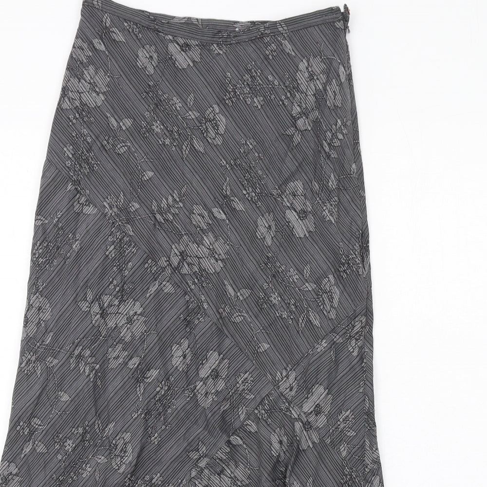 Per Una Womens Grey Floral Polyester Swing Skirt Size 8 Zip