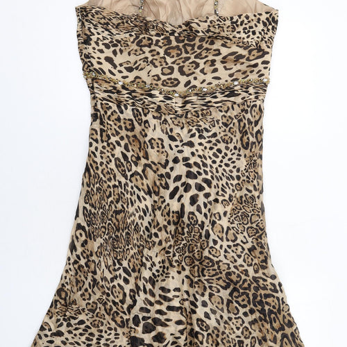 Bagliori Womens Brown Animal Print Polyester A-Line Size 16 Sweetheart Zip - Leopard Print