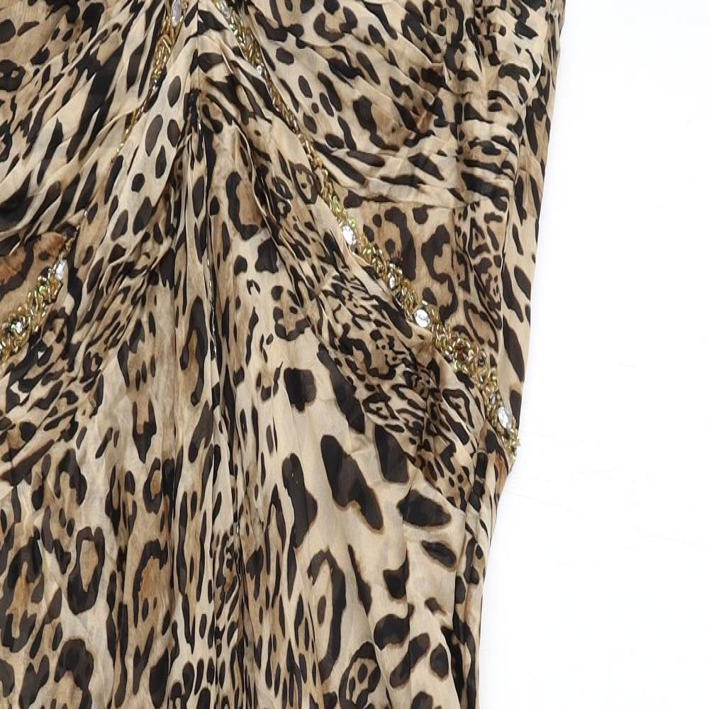 Bagliori Womens Brown Animal Print Polyester A-Line Size 16 Sweetheart Zip - Leopard Print