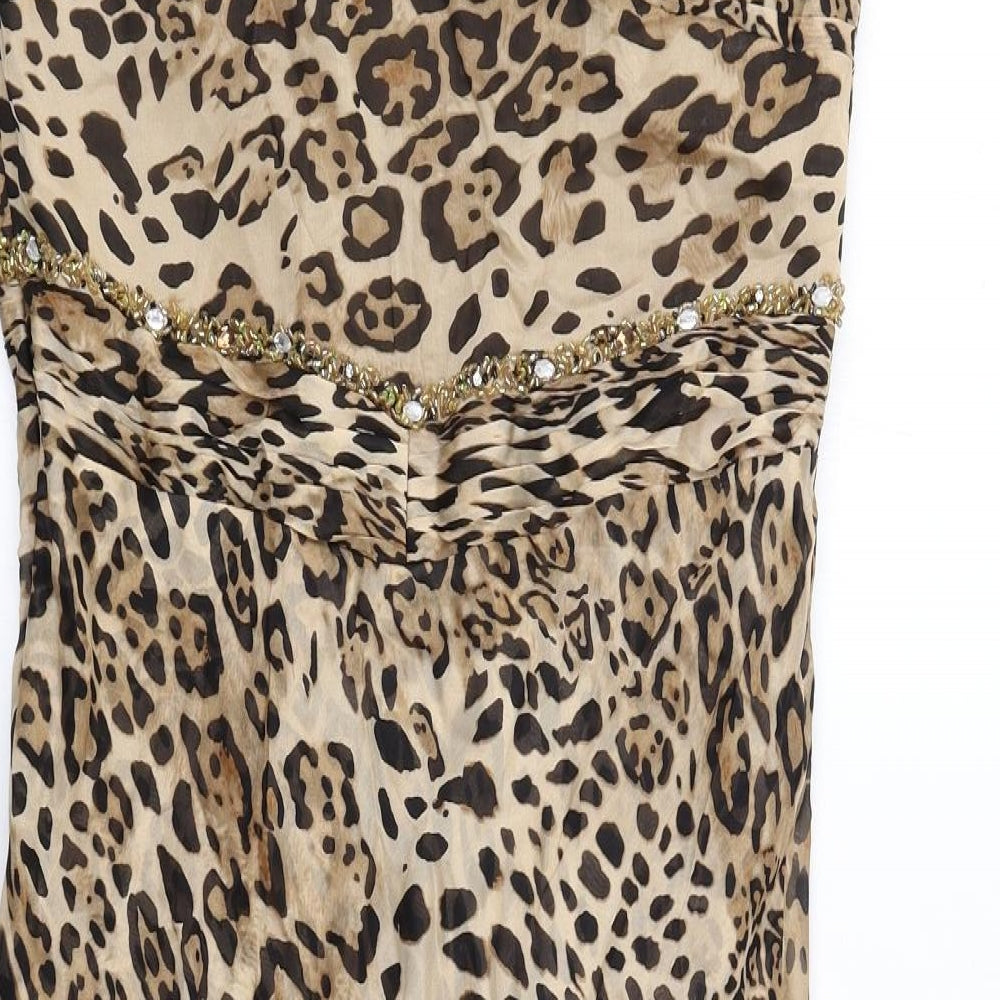 Bagliori Womens Brown Animal Print Polyester A-Line Size 16 Sweetheart Zip - Leopard Print