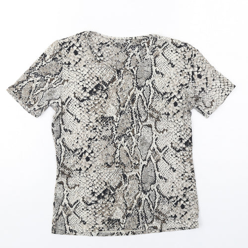 Marks and Spencer Womens Beige Animal Print Viscose Basic T-Shirt Size 8 Round Neck - Snakeskin Pattern