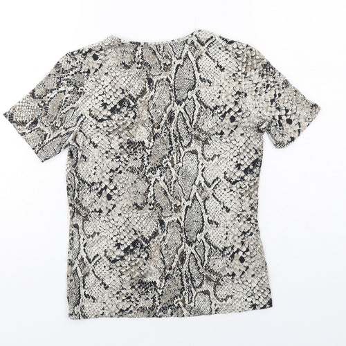 Marks and Spencer Womens Beige Animal Print Viscose Basic T-Shirt Size 8 Round Neck - Snakeskin Pattern