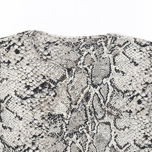Marks and Spencer Womens Beige Animal Print Viscose Basic T-Shirt Size 8 Round Neck - Snakeskin Pattern