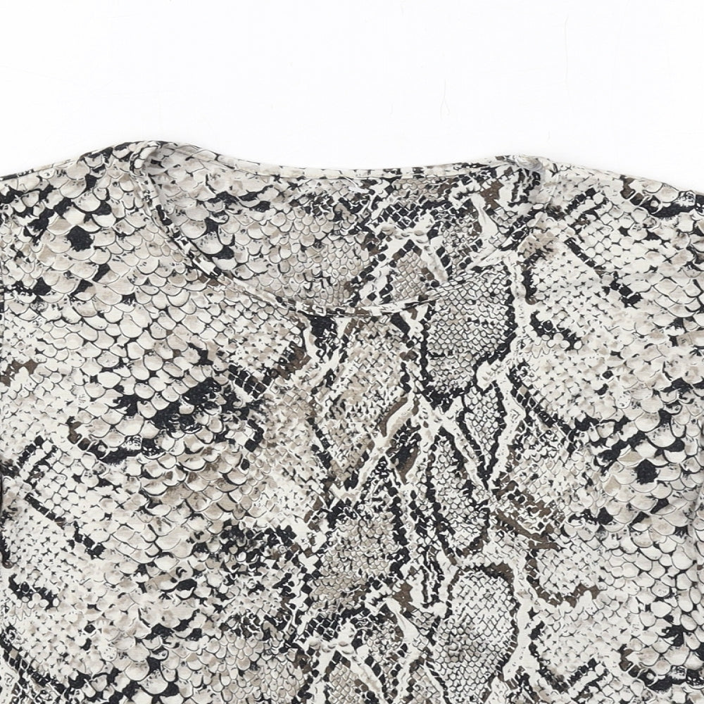 Marks and Spencer Womens Beige Animal Print Viscose Basic T-Shirt Size 8 Round Neck - Snakeskin Pattern