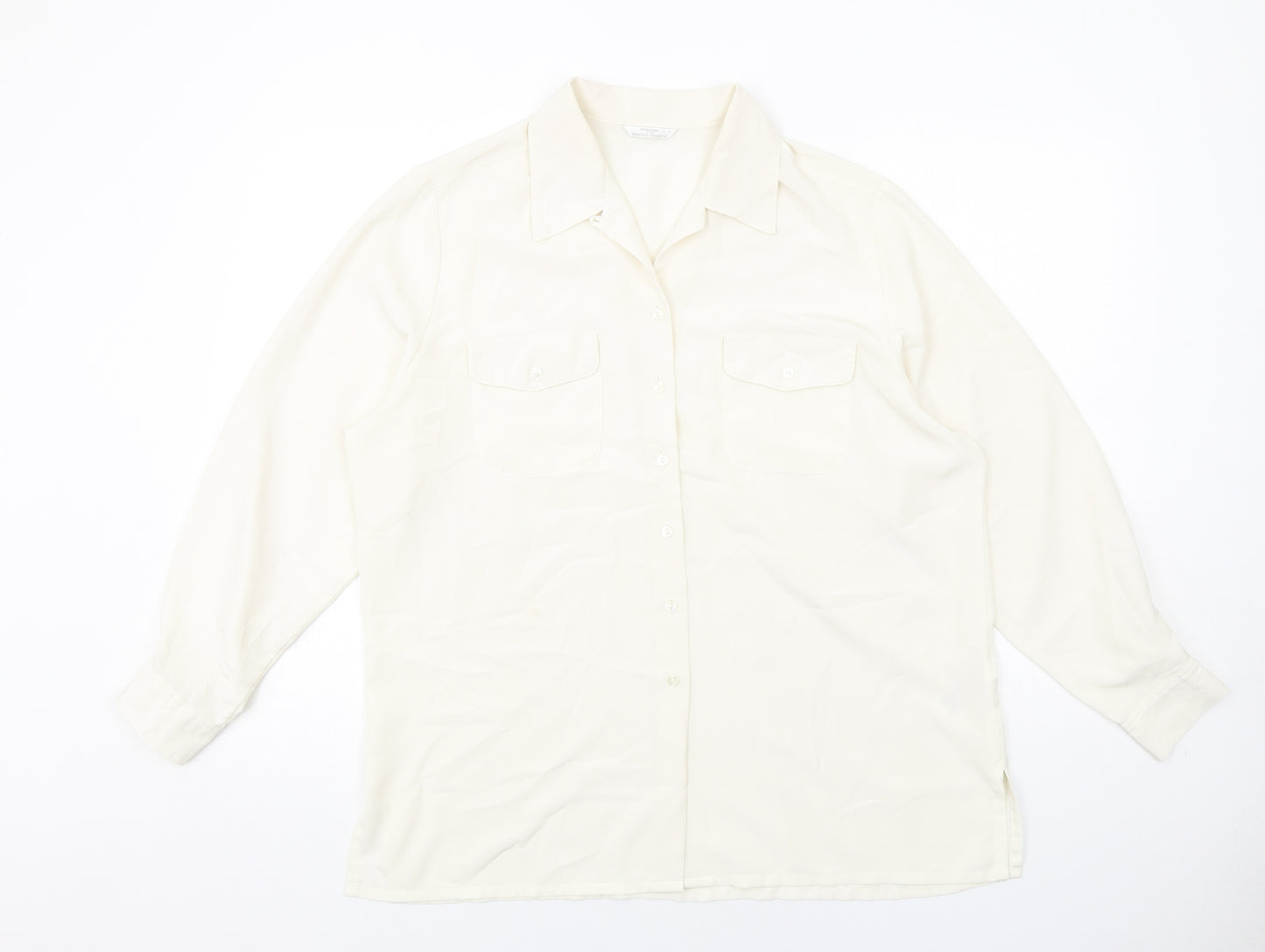Marks and Spencer Womens Ivory Polyester Basic Button-Up Size 18 Collared
