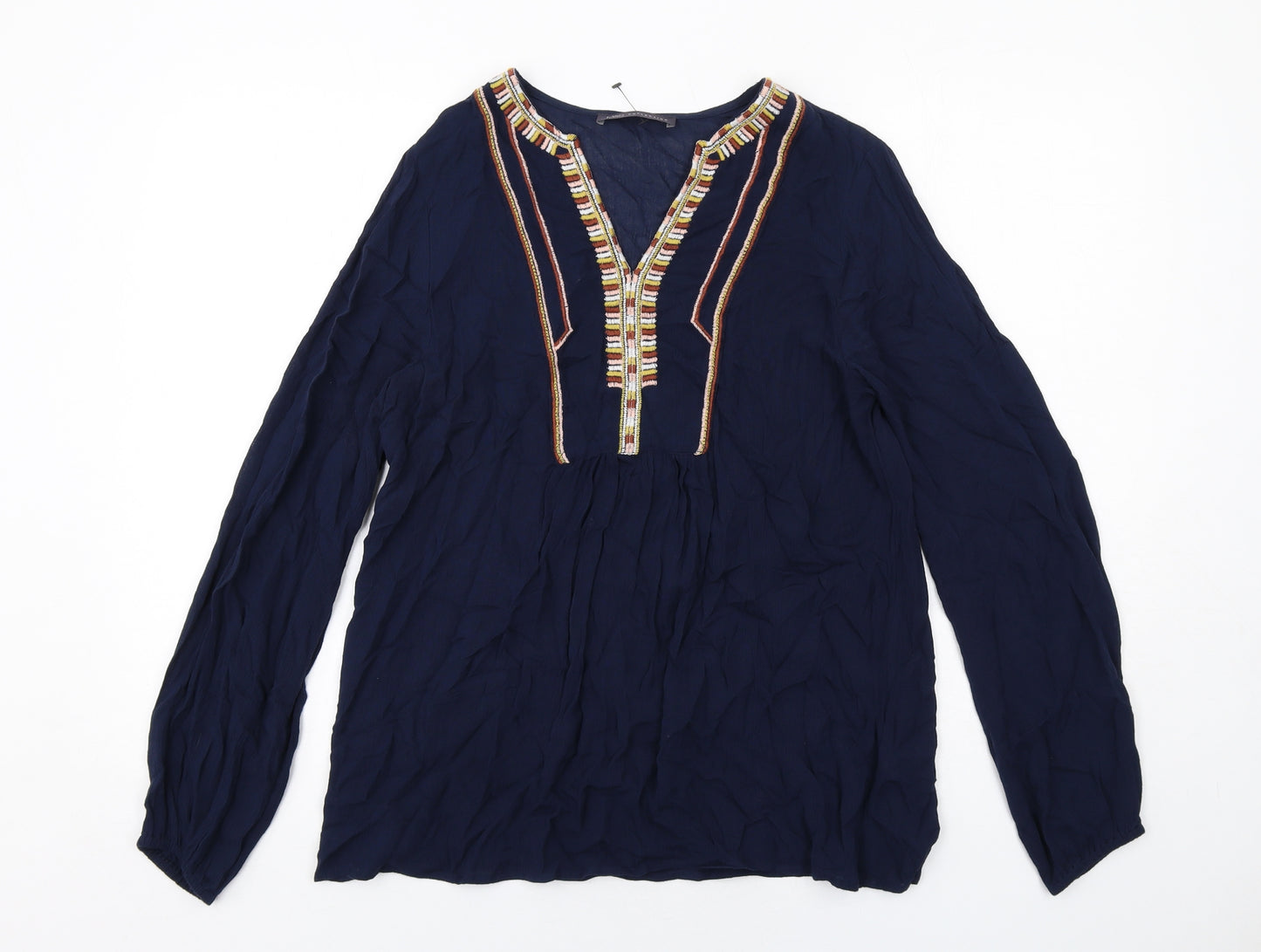 Marks and Spencer Womens Blue Viscose Basic Blouse Size 10 V-Neck