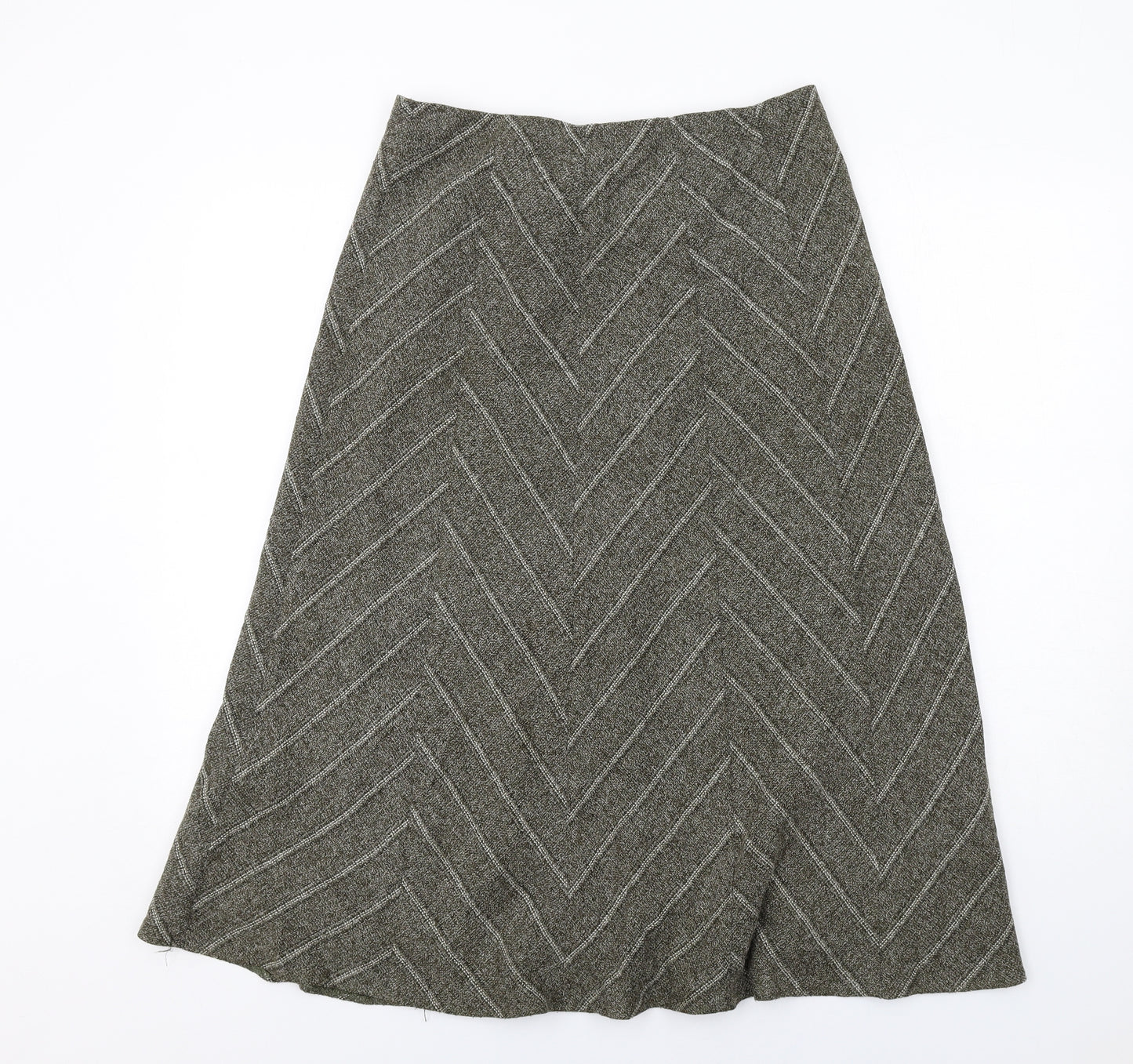 Marks and Spencer Womens Green Striped Polyester Swing Skirt Size 12