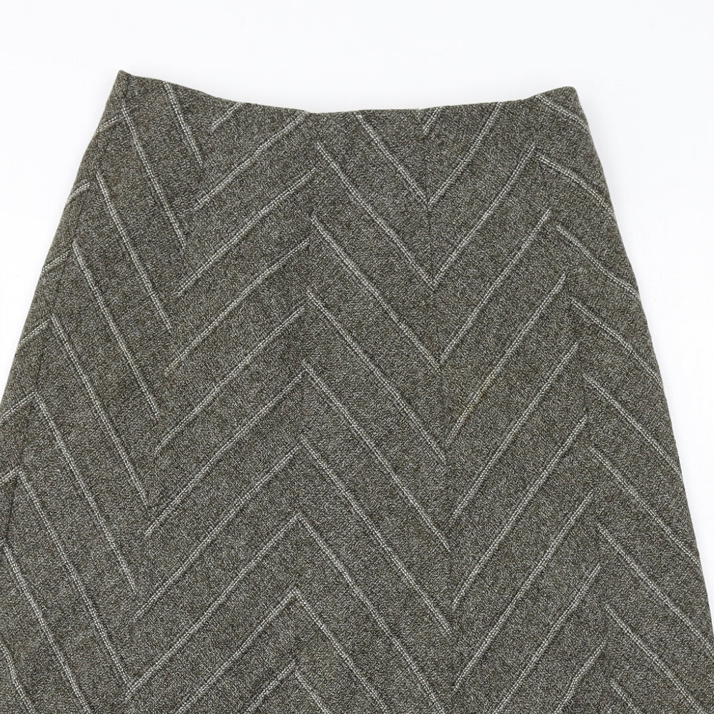 Marks and Spencer Womens Green Striped Polyester Swing Skirt Size 12