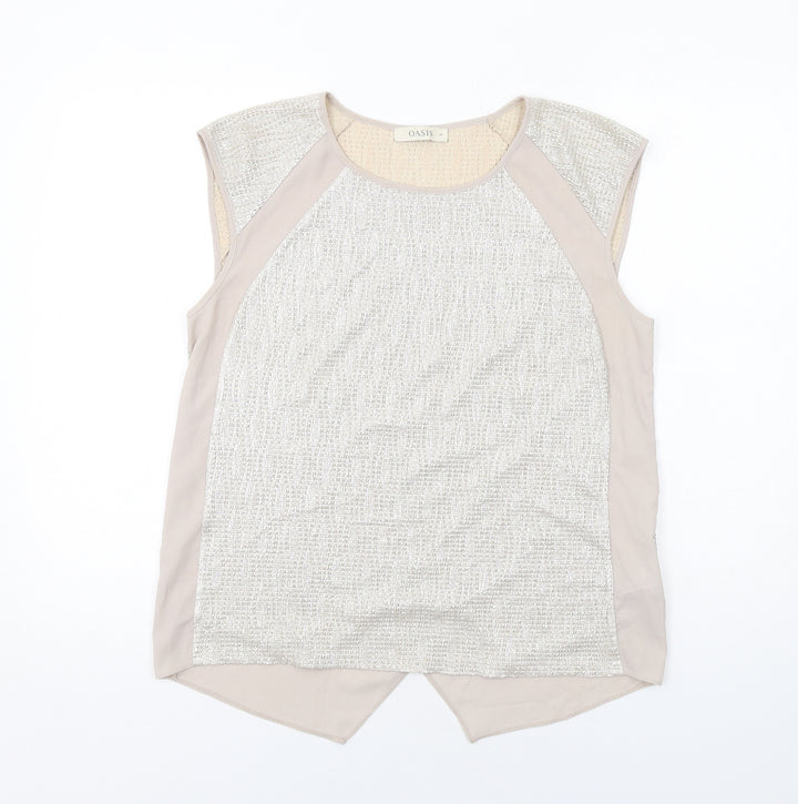 Oasis Womens Beige Polyester Basic Blouse Size M Round Neck