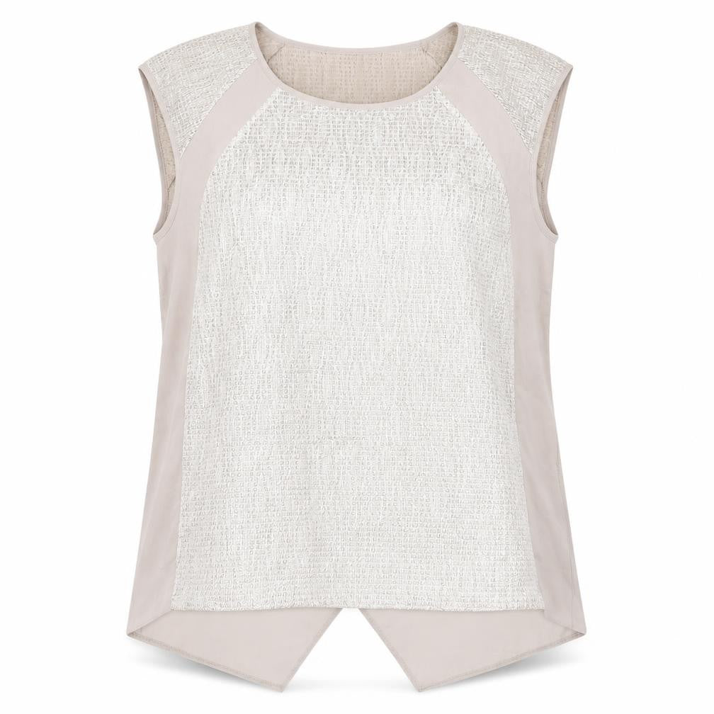 Front view of Oasis women’s beige polyester basic blouse, size M, round neck
