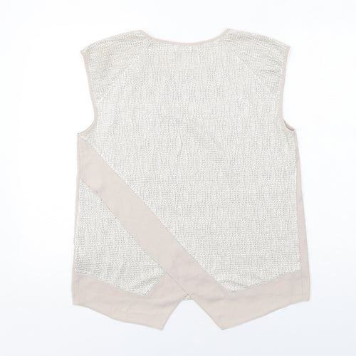 Oasis Womens Beige Polyester Basic Blouse Size M Round Neck