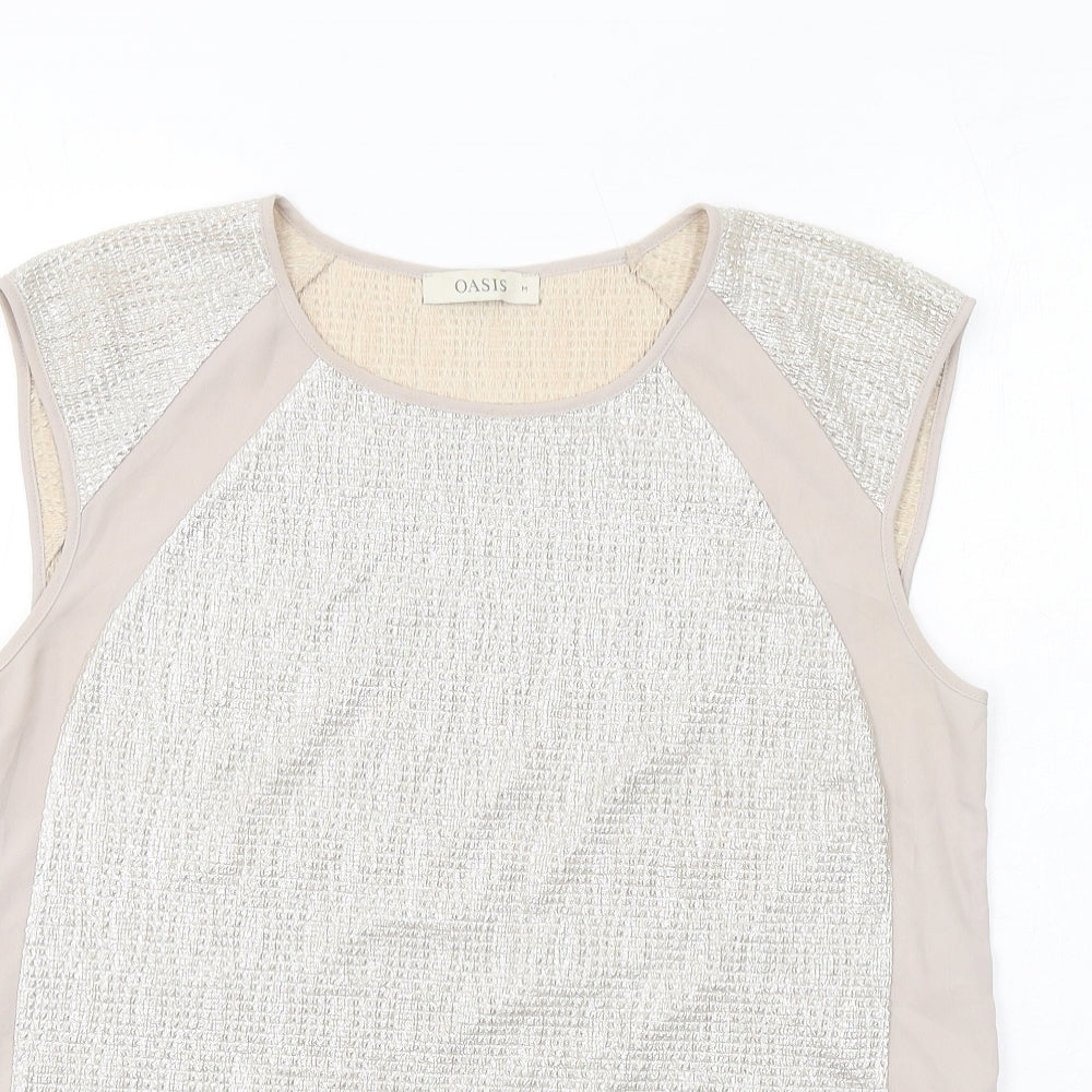Oasis Womens Beige Polyester Basic Blouse Size M Round Neck