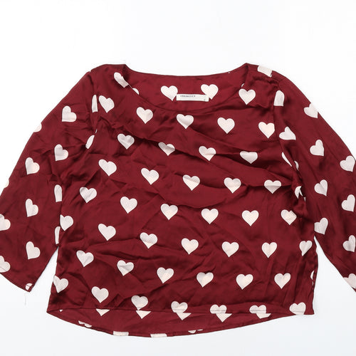 Vera & Lucy Womens Red Geometric Polyester Basic Blouse Size S Round Neck - Heart Pattern