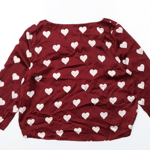 Vera & Lucy Womens Red Geometric Polyester Basic Blouse Size S Round Neck - Heart Pattern