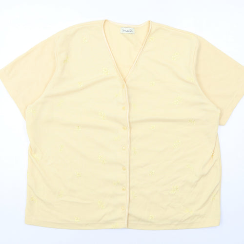 Isabelle Womens Yellow V-Neck Floral Polyester Cardigan Jumper Size XL