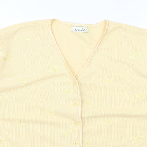 Isabelle Womens Yellow V-Neck Floral Polyester Cardigan Jumper Size XL