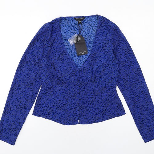 Brave Soul Womens Blue Geometric Polyester Basic Blouse Size M V-Neck