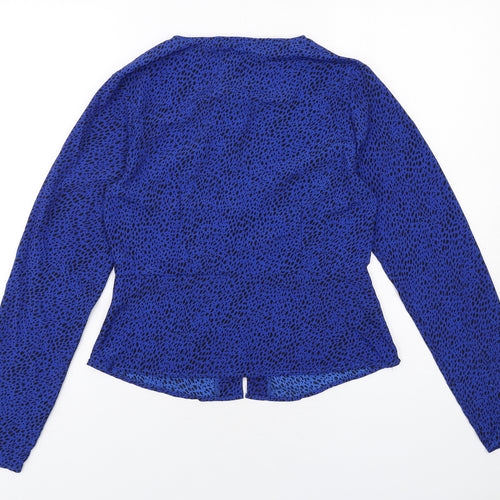Brave Soul Womens Blue Geometric Polyester Basic Blouse Size M V-Neck