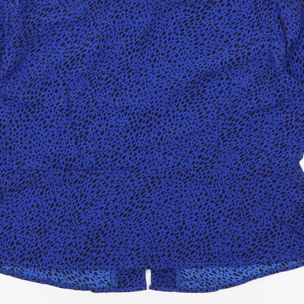 Brave Soul Womens Blue Geometric Polyester Basic Blouse Size M V-Neck