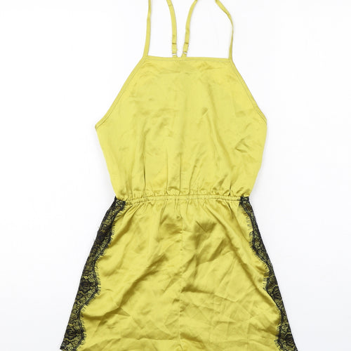 PRETTYLITTLETHING Womens Green Polyester Playsuit One-Piece Size 6 Pullover - Lace Details, Open Back