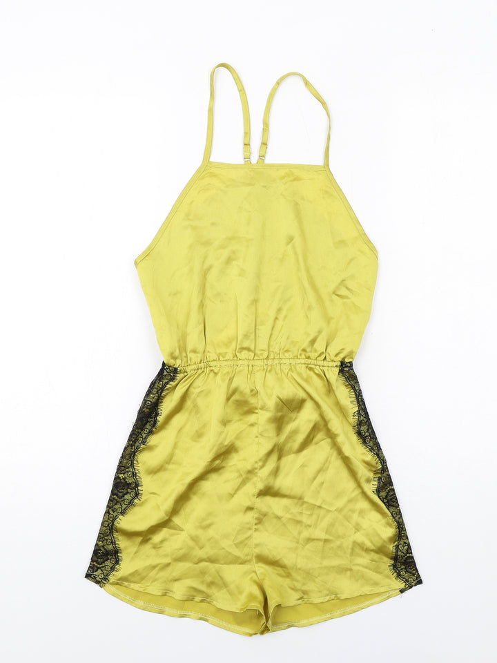 PRETTYLITTLETHING Womens Green Polyester Playsuit One-Piece Size 6 Pullover - Lace Details, Open Back