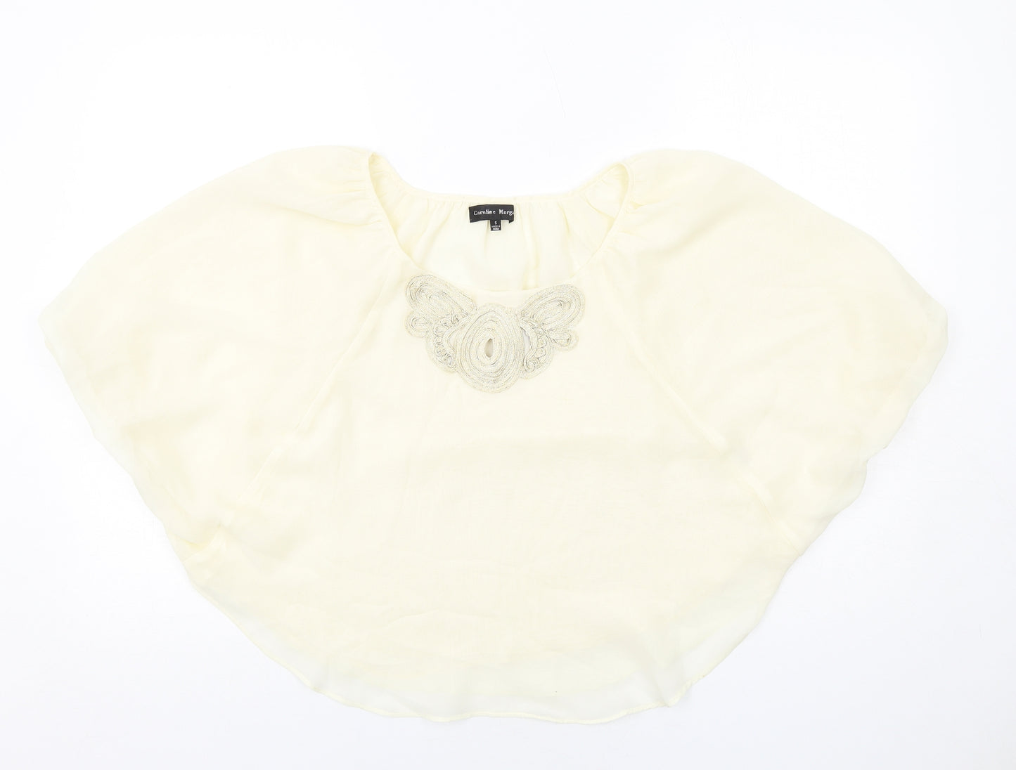 Caroline Morgan Womens Ivory Polyester Basic Blouse Size S Round Neck - Batwing Sleeves Neckline Detail