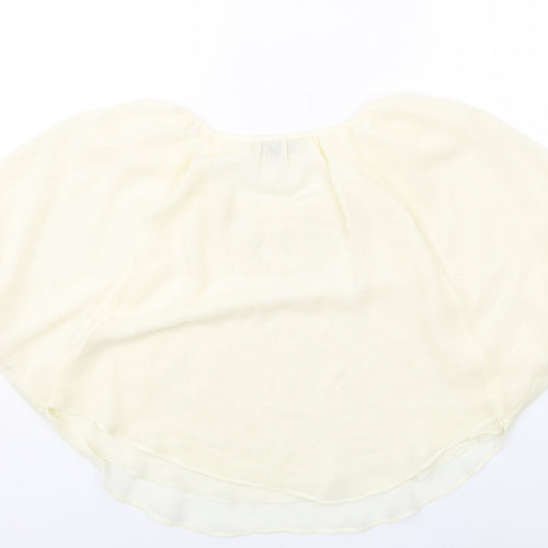 Caroline Morgan Womens Ivory Polyester Basic Blouse Size S Round Neck - Batwing Sleeves Neckline Detail