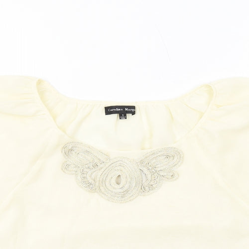 Caroline Morgan Womens Ivory Polyester Basic Blouse Size S Round Neck - Batwing Sleeves Neckline Detail