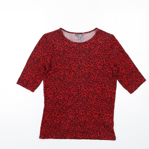 Principles Womens Red Animal Print Viscose Basic T-Shirt Size 10 Round Neck - Leopard Print