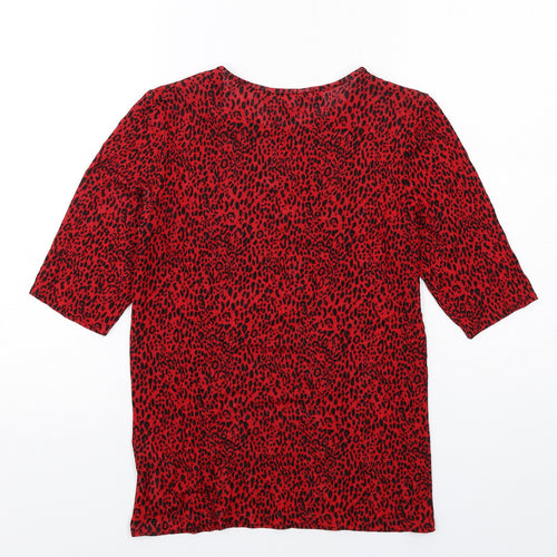 Principles Womens Red Animal Print Viscose Basic T-Shirt Size 10 Round Neck - Leopard Print