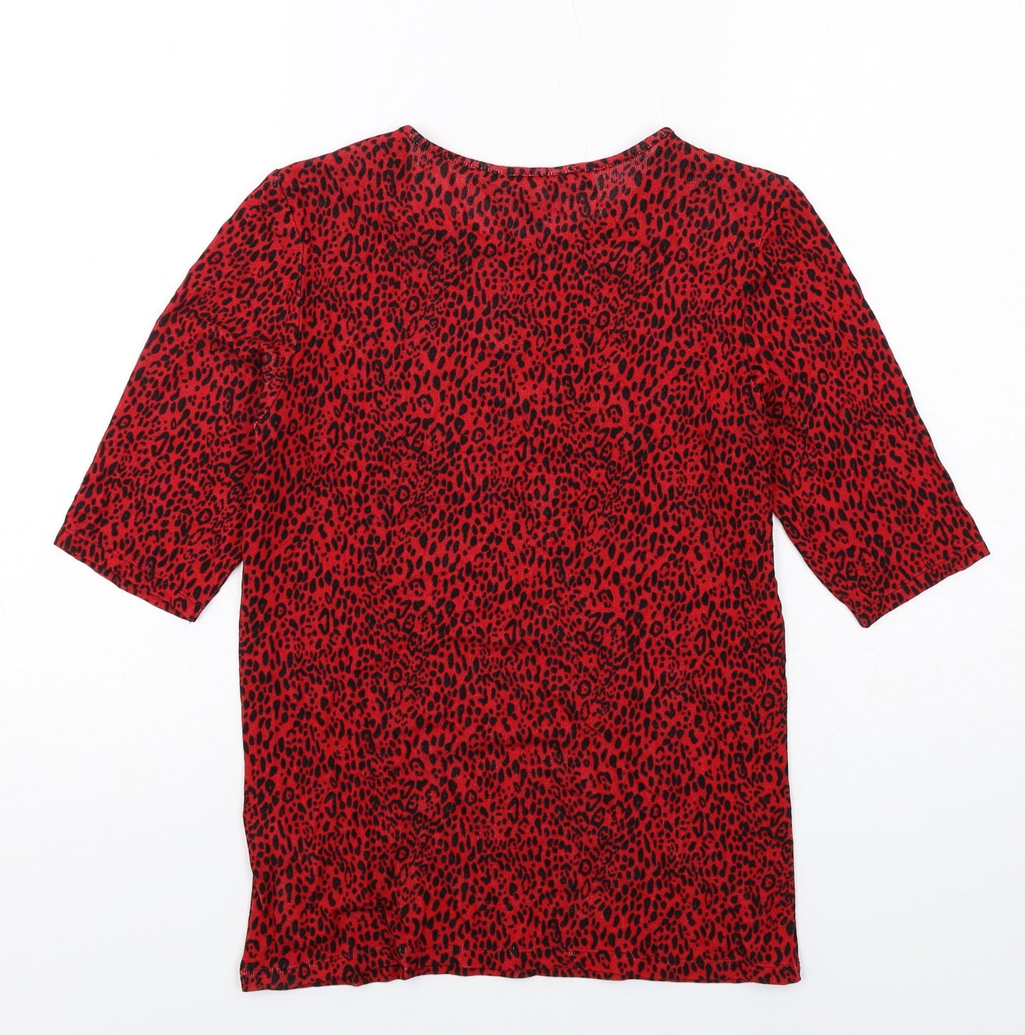 Principles Womens Red Animal Print Viscose Basic T-Shirt Size 10 Round Neck - Leopard Print