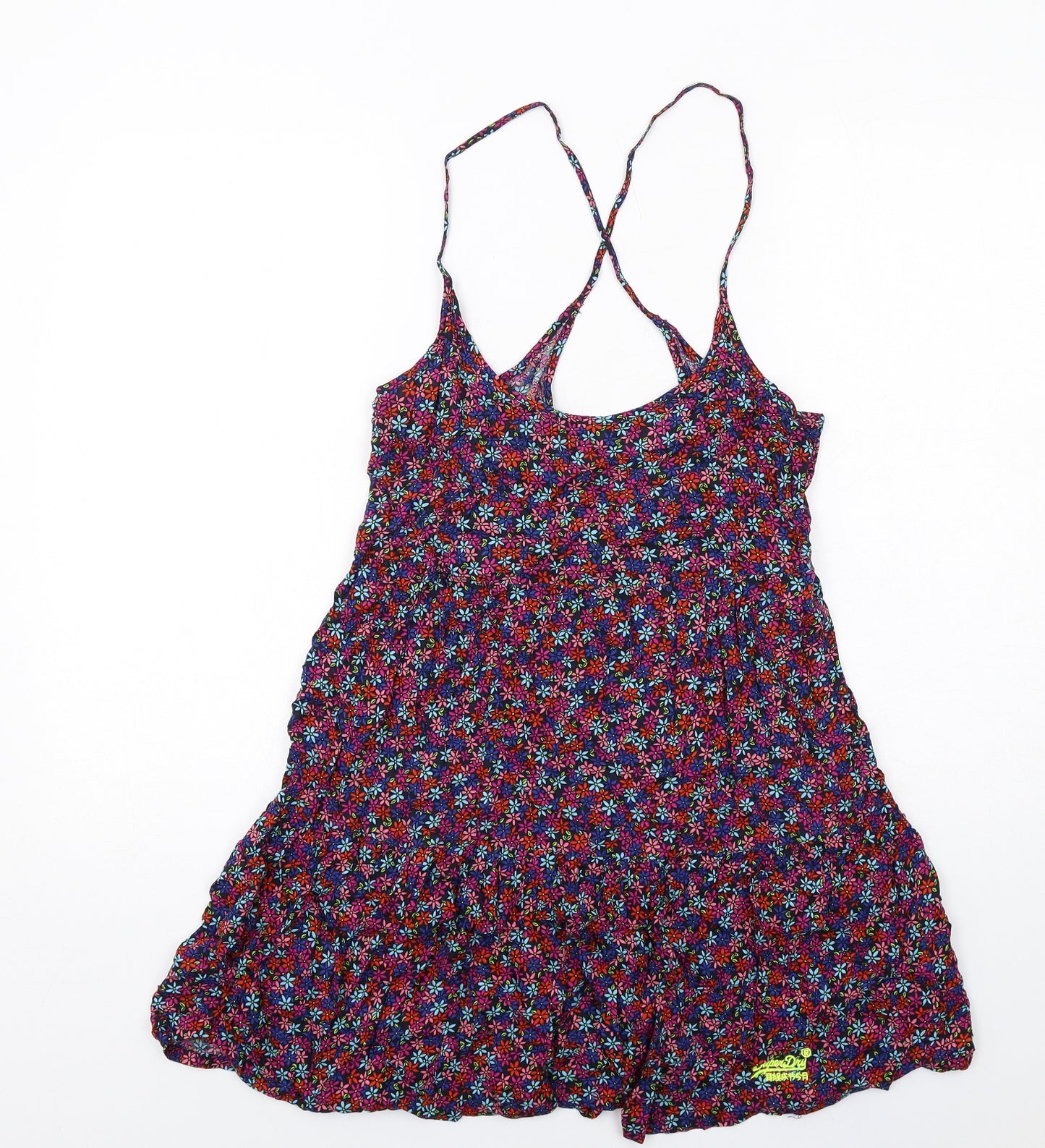 Superdry Womens Multicoloured Floral Viscose Mini Size S Scoop Neck Pullover