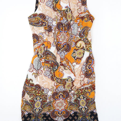 Dorothy Perkins Womens Multicoloured Paisley Viscose Shift Size 8 Boat Neck Zip