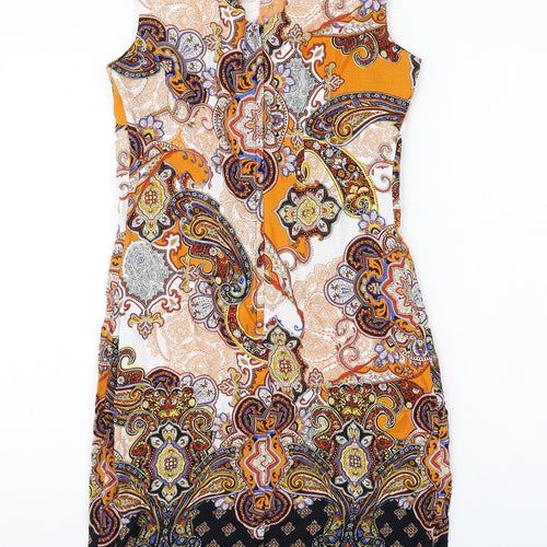 Dorothy Perkins Womens Multicoloured Paisley Viscose Shift Size 8 Boat Neck Zip