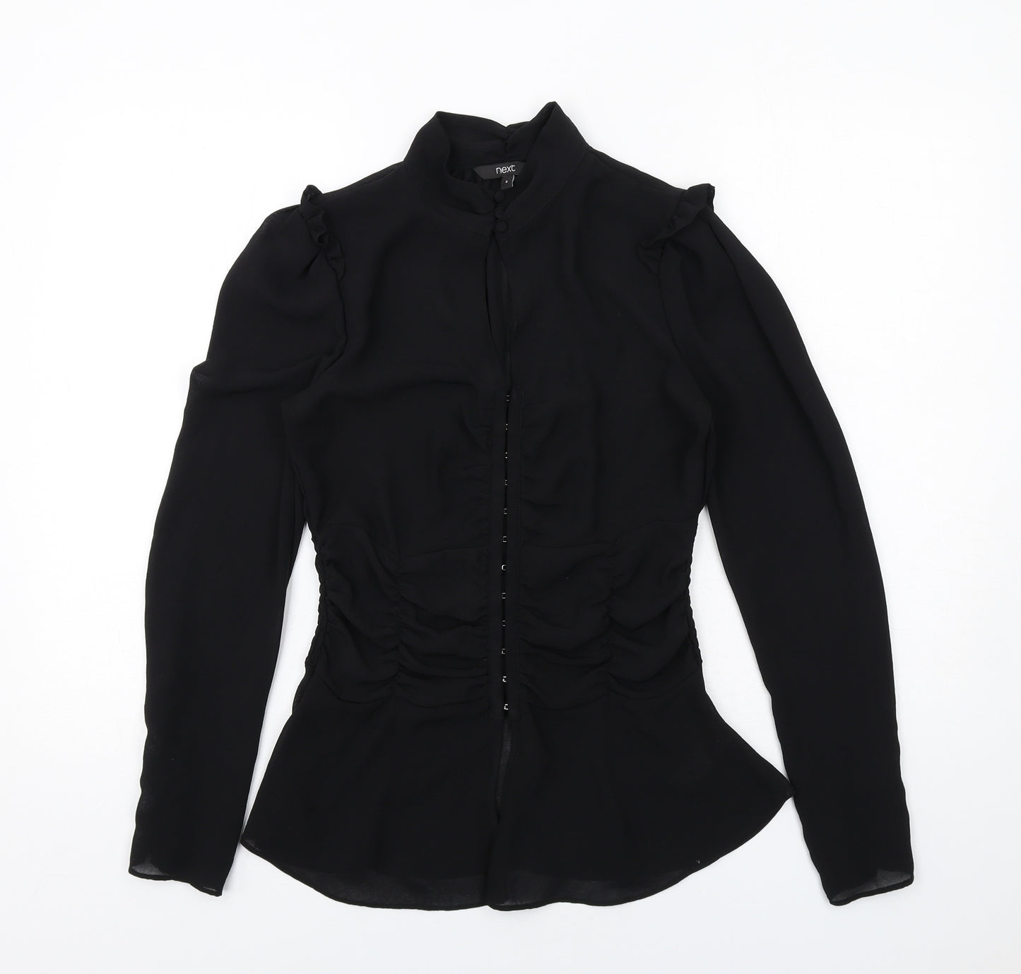 NEXT Womens Black Polyester Basic Blouse Size 8 Mock Neck - Peplum