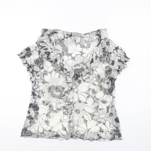Per Una Womens Grey Floral Polyamide Basic Blouse Size 14 V-Neck