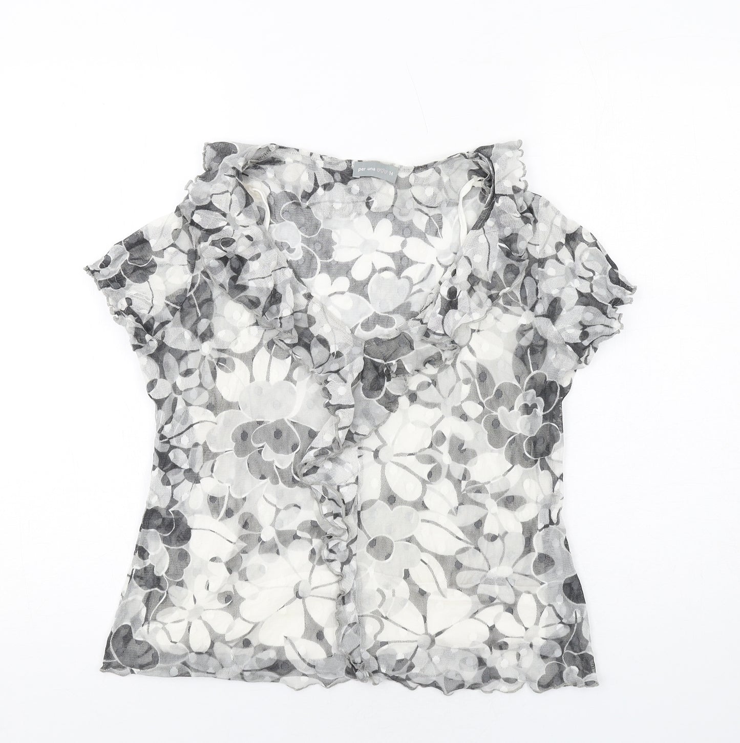 Per Una Womens Grey Floral Polyamide Basic Blouse Size 14 V-Neck