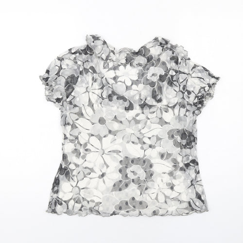 Per Una Womens Grey Floral Polyamide Basic Blouse Size 14 V-Neck