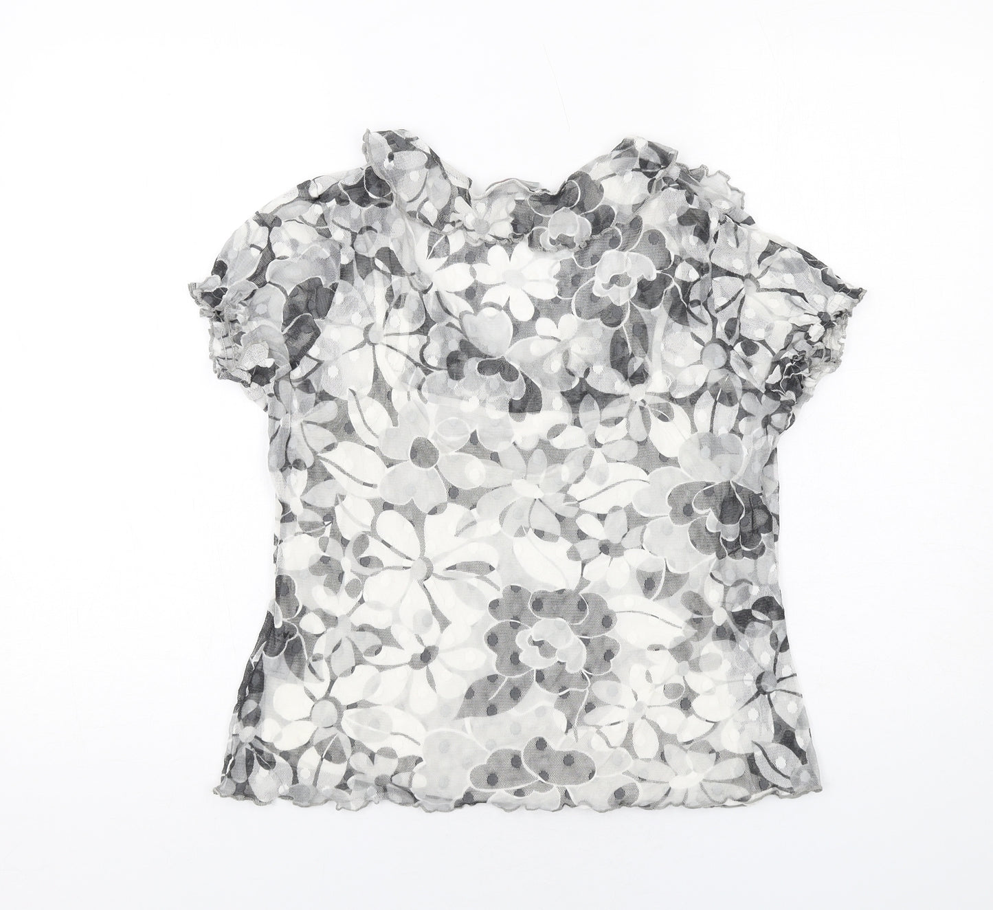 Per Una Womens Grey Floral Polyamide Basic Blouse Size 14 V-Neck
