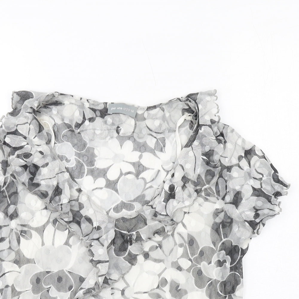 Per Una Womens Grey Floral Polyamide Basic Blouse Size 14 V-Neck