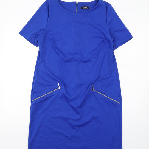 Wallis Womens Blue Polyester Shift Size 12 Boat Neck Zip