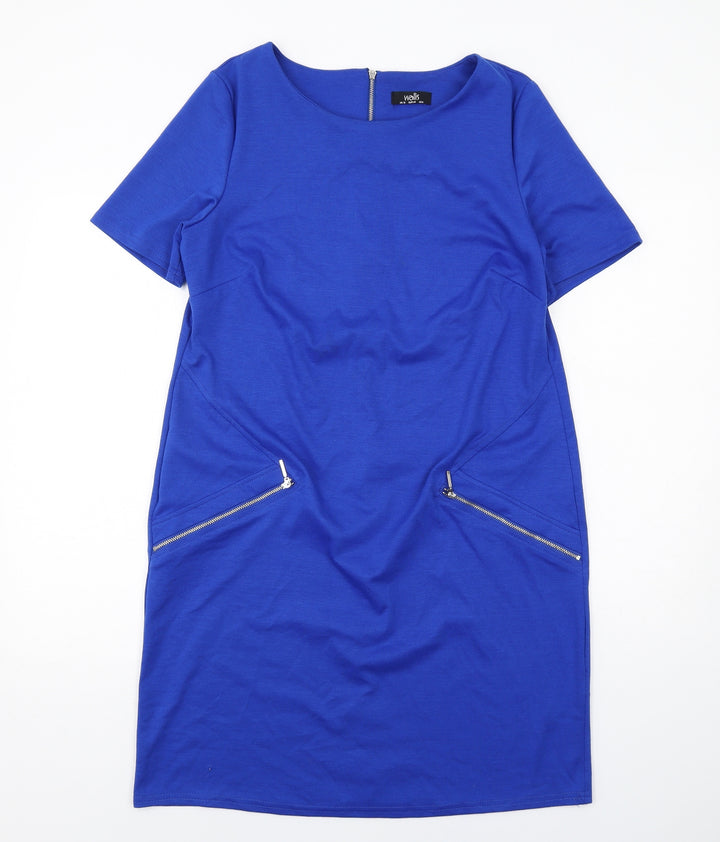 Wallis Womens Blue Polyester Shift Size 12 Boat Neck Zip