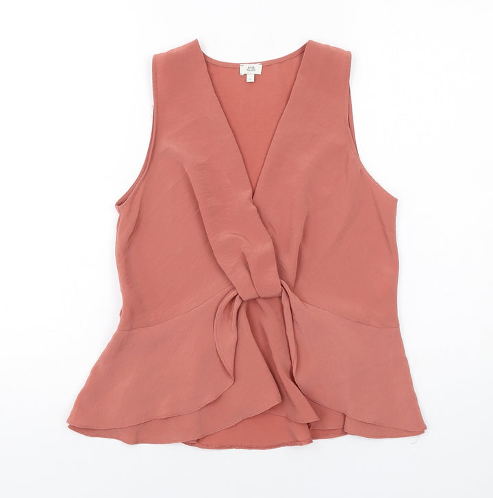 River Island Womens Pink Polyester Basic Blouse Size 10 V-Neck