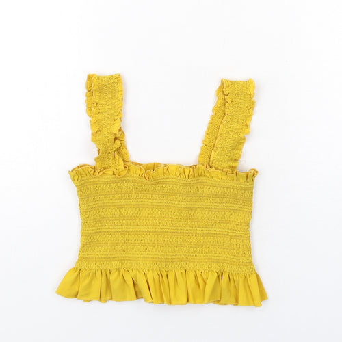 FOREVER 21 Womens Yellow Polyester Basic Tank Size S Square Neck - Shirred