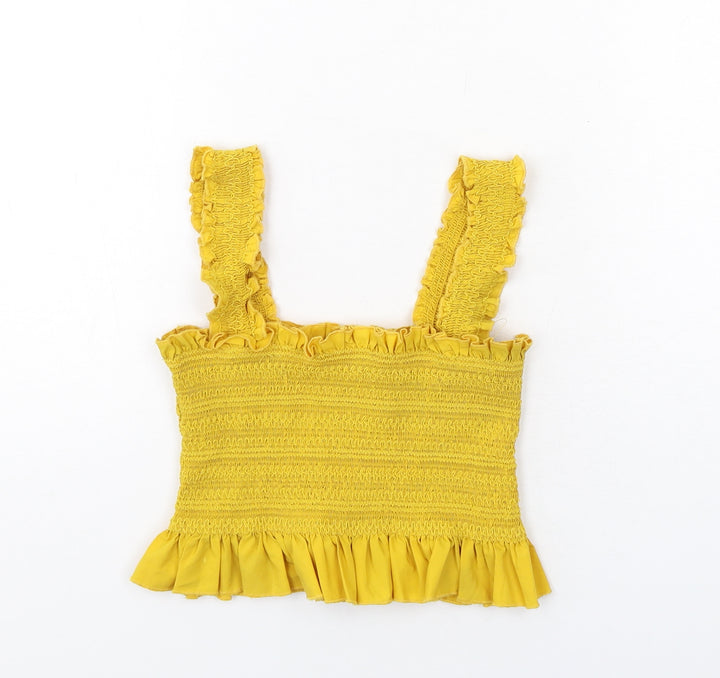 FOREVER 21 Womens Yellow Polyester Basic Tank Size S Square Neck - Shirred
