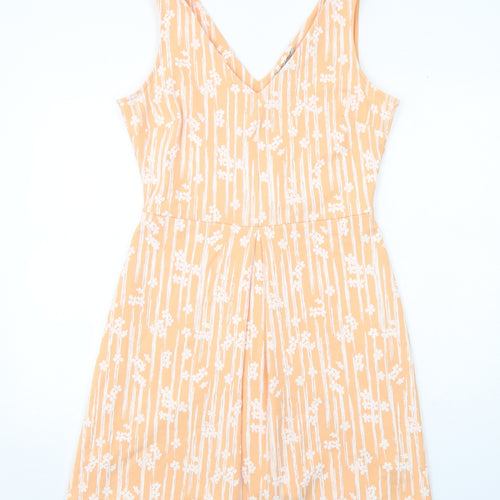 NEXT Womens Orange Floral Cotton A-Line Size 14 V-Neck Pullover