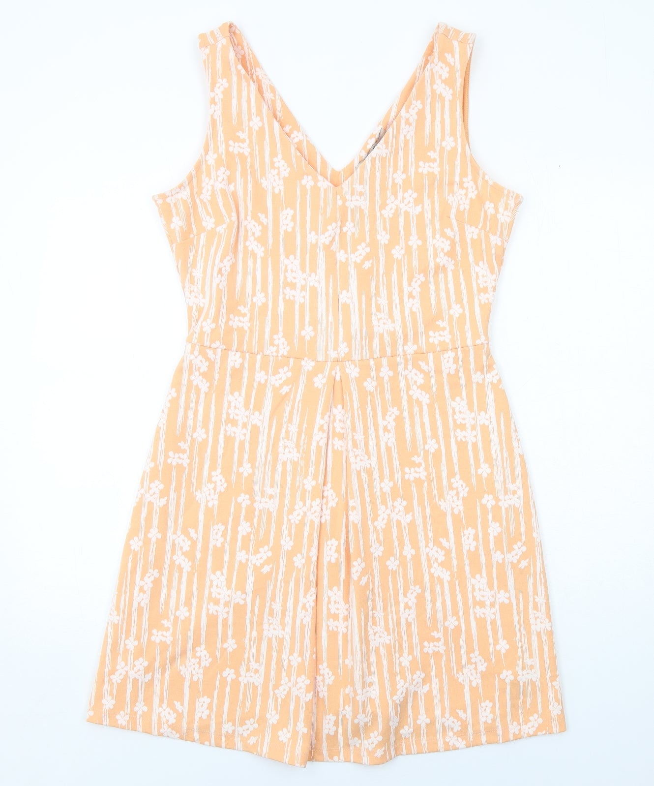 NEXT Womens Orange Floral Cotton A-Line Size 14 V-Neck Pullover