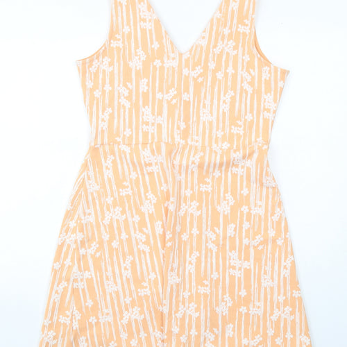 NEXT Womens Orange Floral Cotton A-Line Size 14 V-Neck Pullover