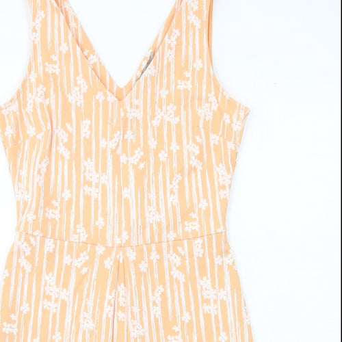 NEXT Womens Orange Floral Cotton A-Line Size 14 V-Neck Pullover